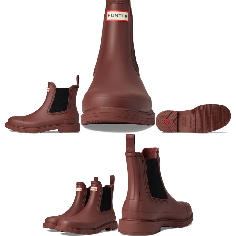 Hunter commando Chelsea rain boot muted berry size 8